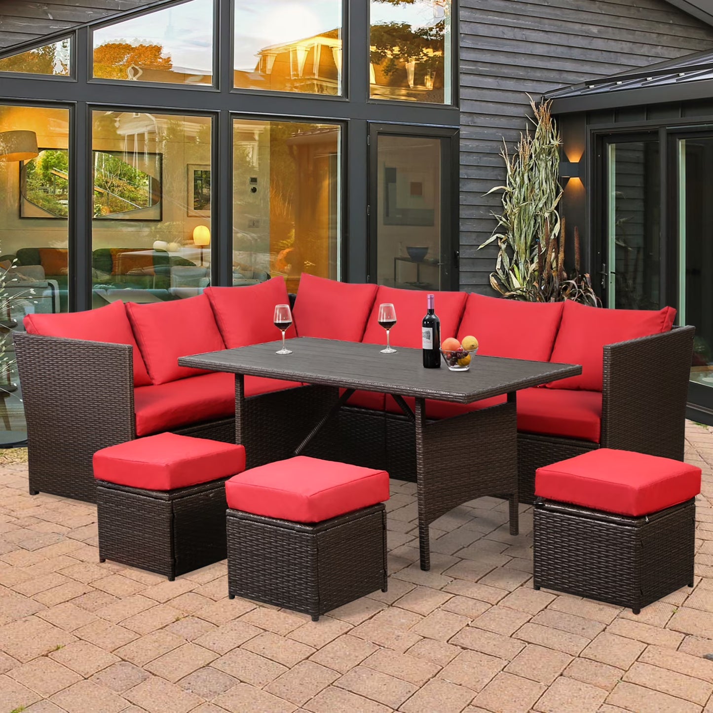 Danrelax 7-Piece Patio Conversation Set, Outdoor Sectional Sofa, PE Rattan Wicker Furniture, Steel Frame, Gray