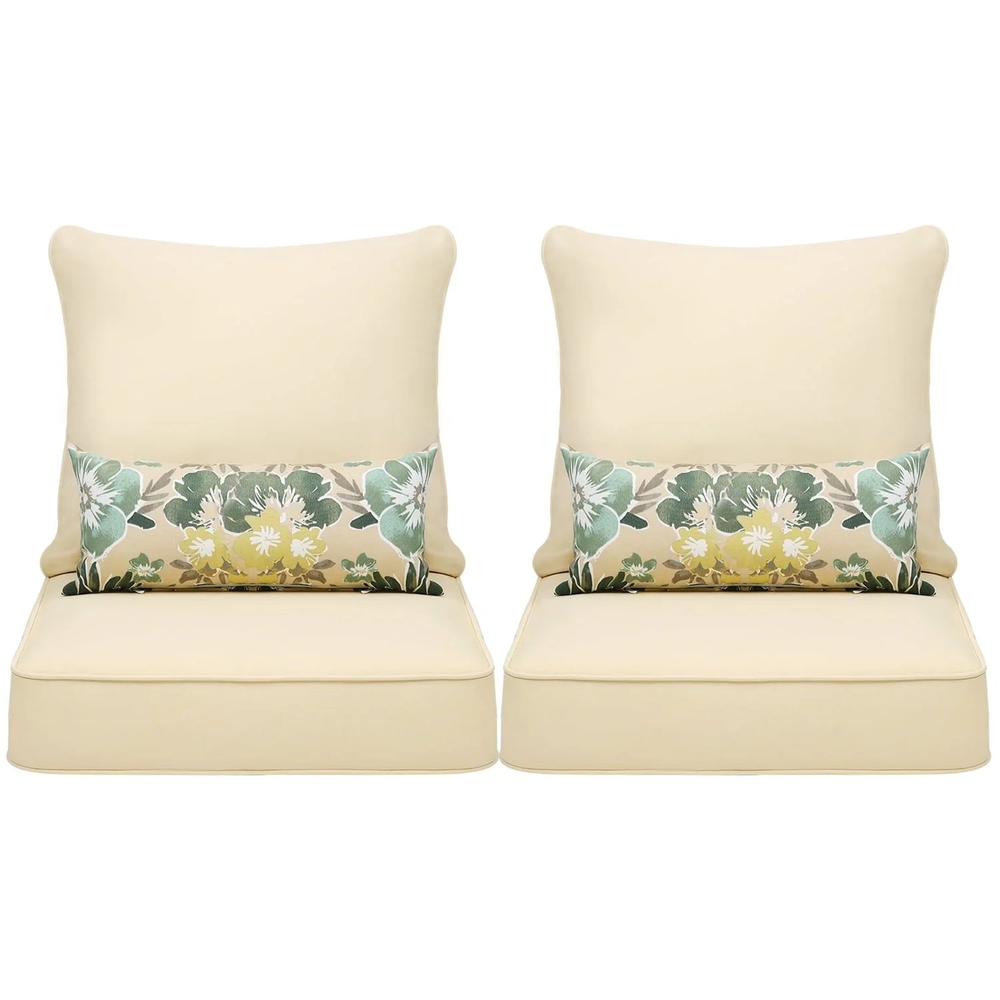 Aoodor 25 x 25 Patio Furniture Outdoor Deep Seat Cushion Beige(2 Back 2 Seater 2 Pillow )