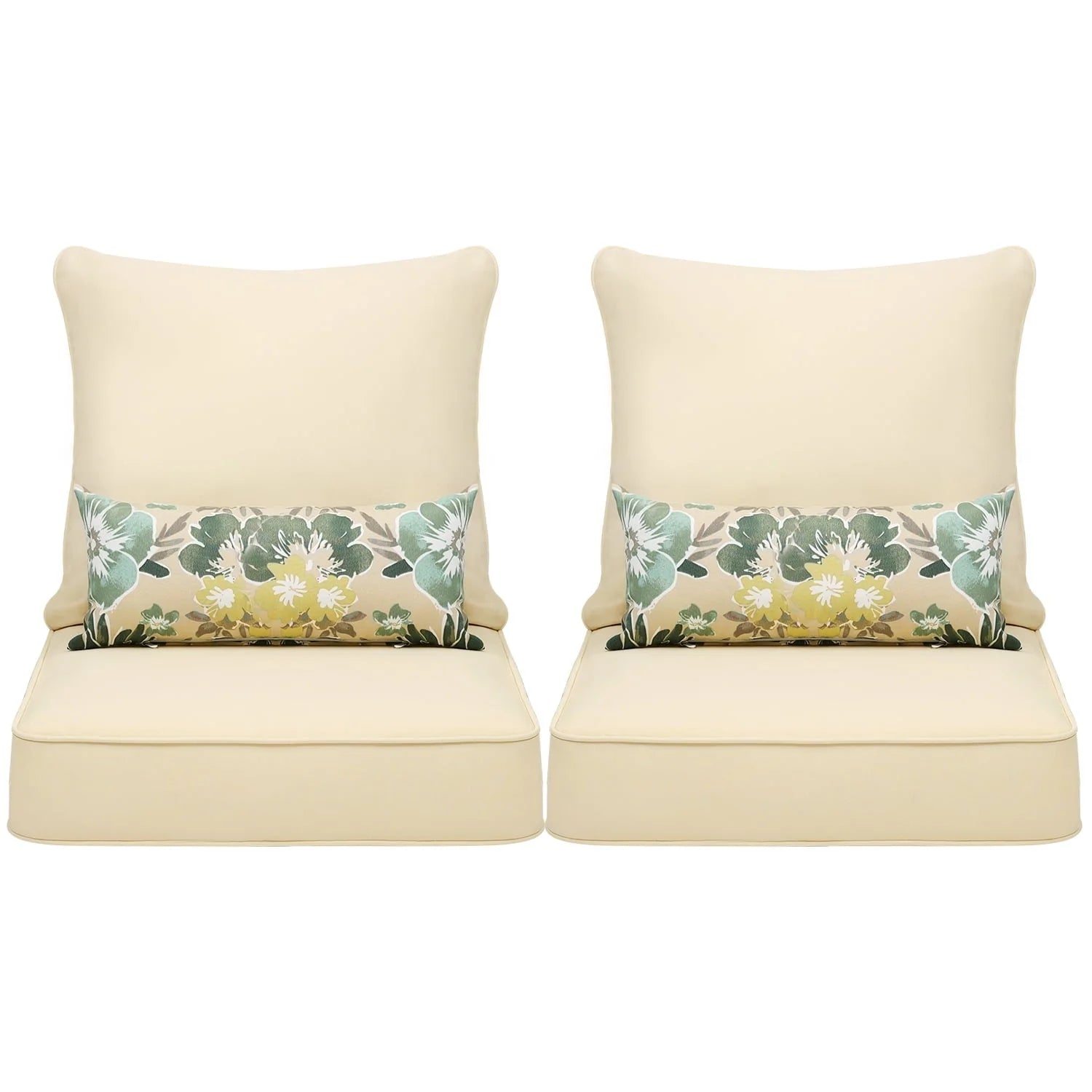 Aoodor 25 x 25 Patio Furniture Outdoor Deep Seat Cushion Beige(2 Back 2 Seater 2 Pillow )