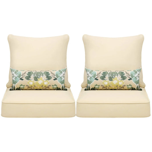 Aoodor 25 x 25 Patio Furniture Outdoor Deep Seat Cushion Beige(2 Back 2 Seater 2 Pillow )