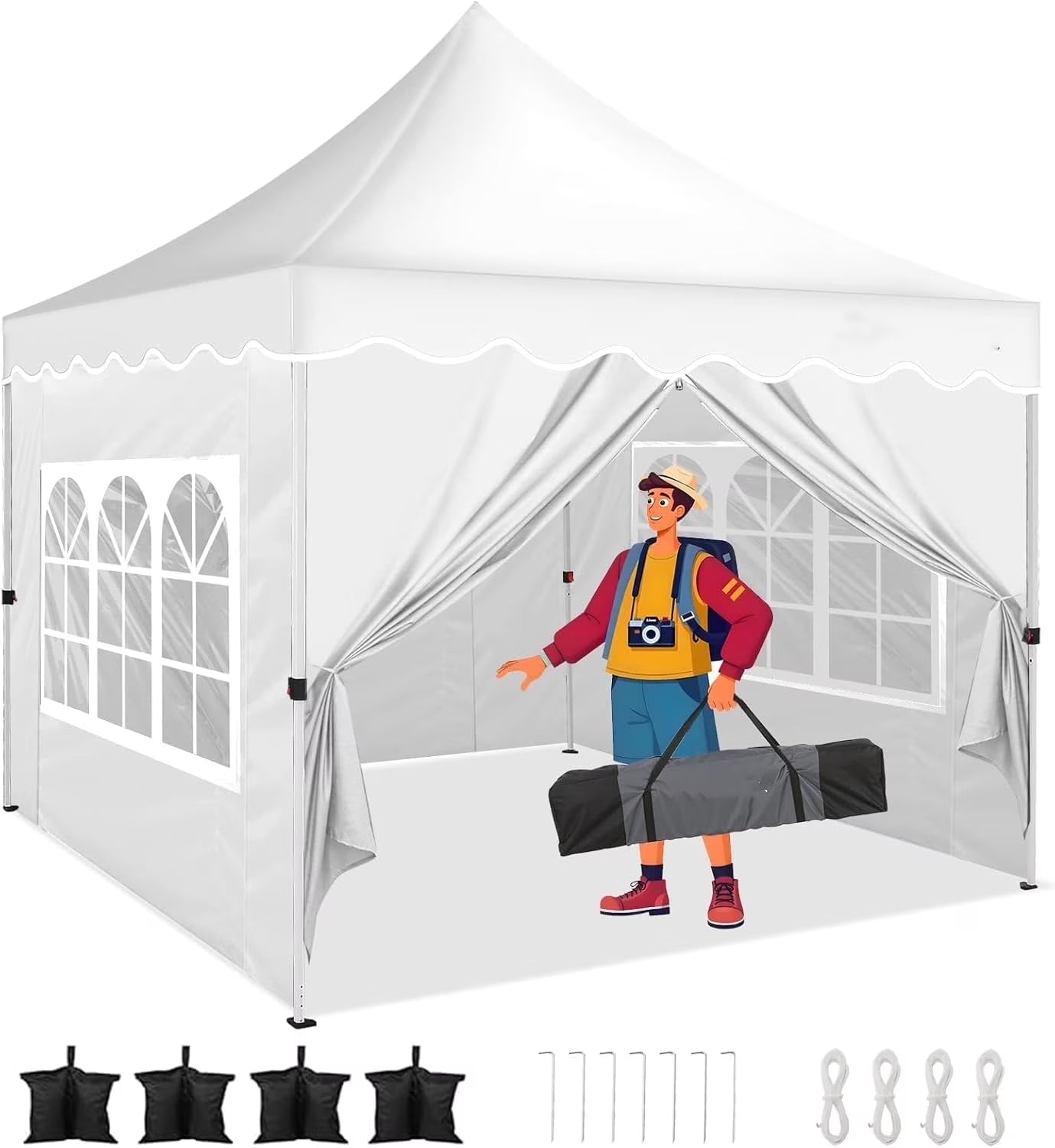 SANOPY 10' x 20' Pop up Canopy Party Tent with 6 Removable Sidewalls, Wave Eave Outdoor Waterproof Patio Gazebo Tent with Carry Bag, Backyards Camping Picnics, Black