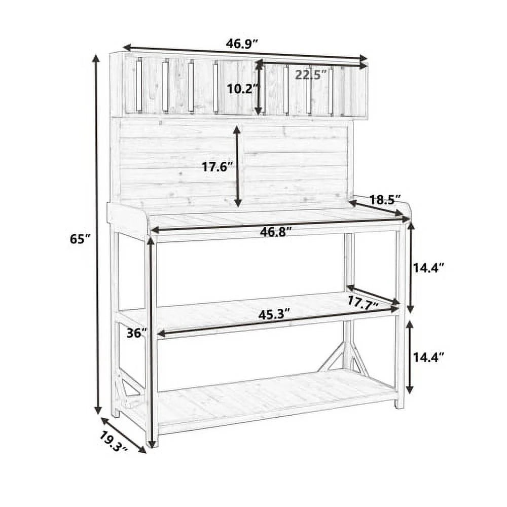 65? Large Natural Wooden Farmhouse Rustic Outdoor Potting Bench - The Ideal Patio Workstation