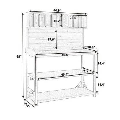 65? Large Natural Wooden Farmhouse Rustic Outdoor Potting Bench - The Ideal Patio Workstation