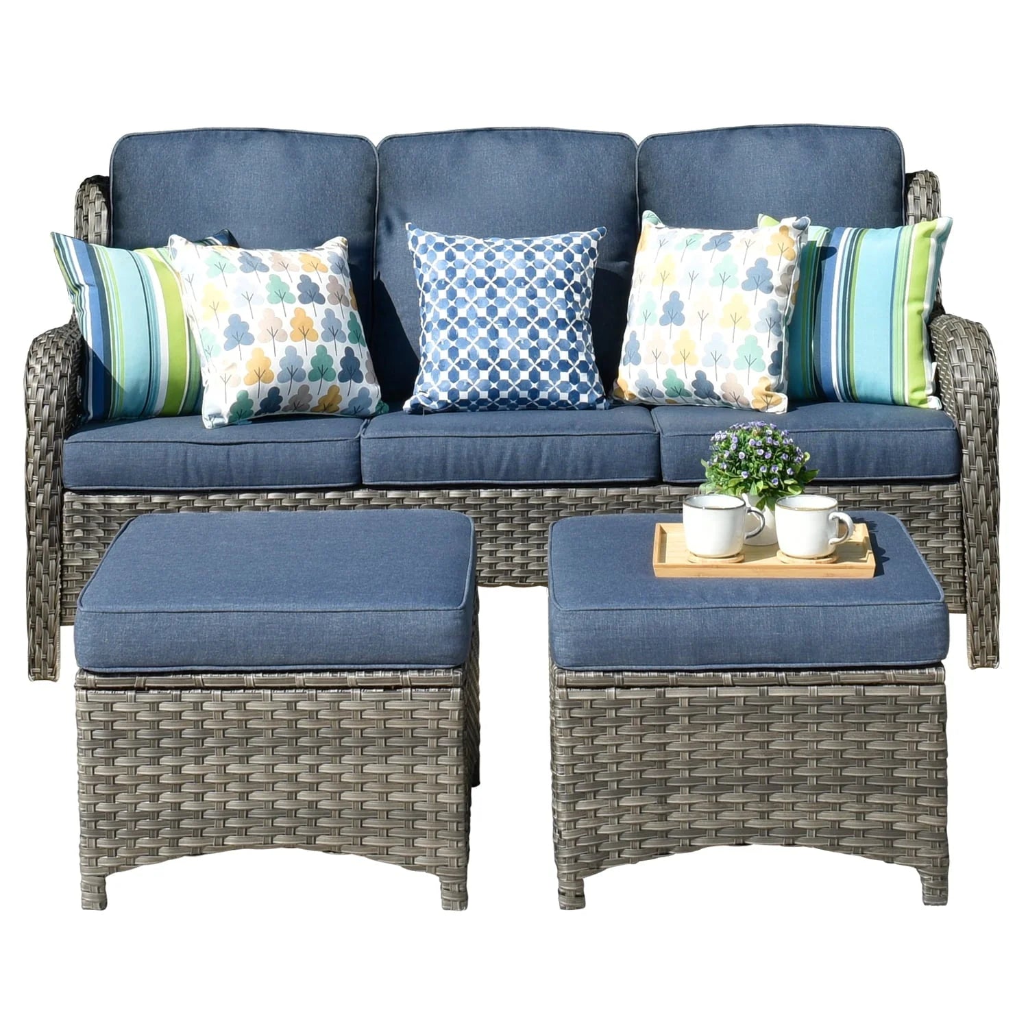 Ovios 5 Pieces Patio Furniture Wicker Rattan Patio Set with High-Back Comfort for Outdoors