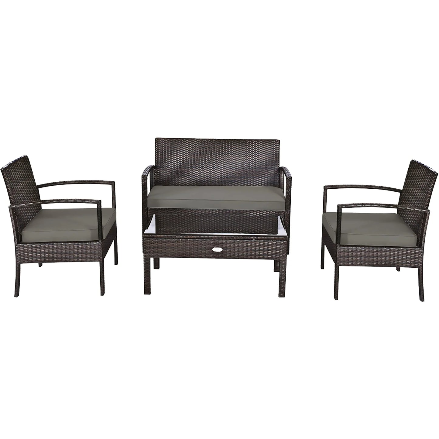 Costway 4PCS Patio Rattan Wicker Furniture Set Brown Loveseat Sofa Cushioned Garden Yard Brown