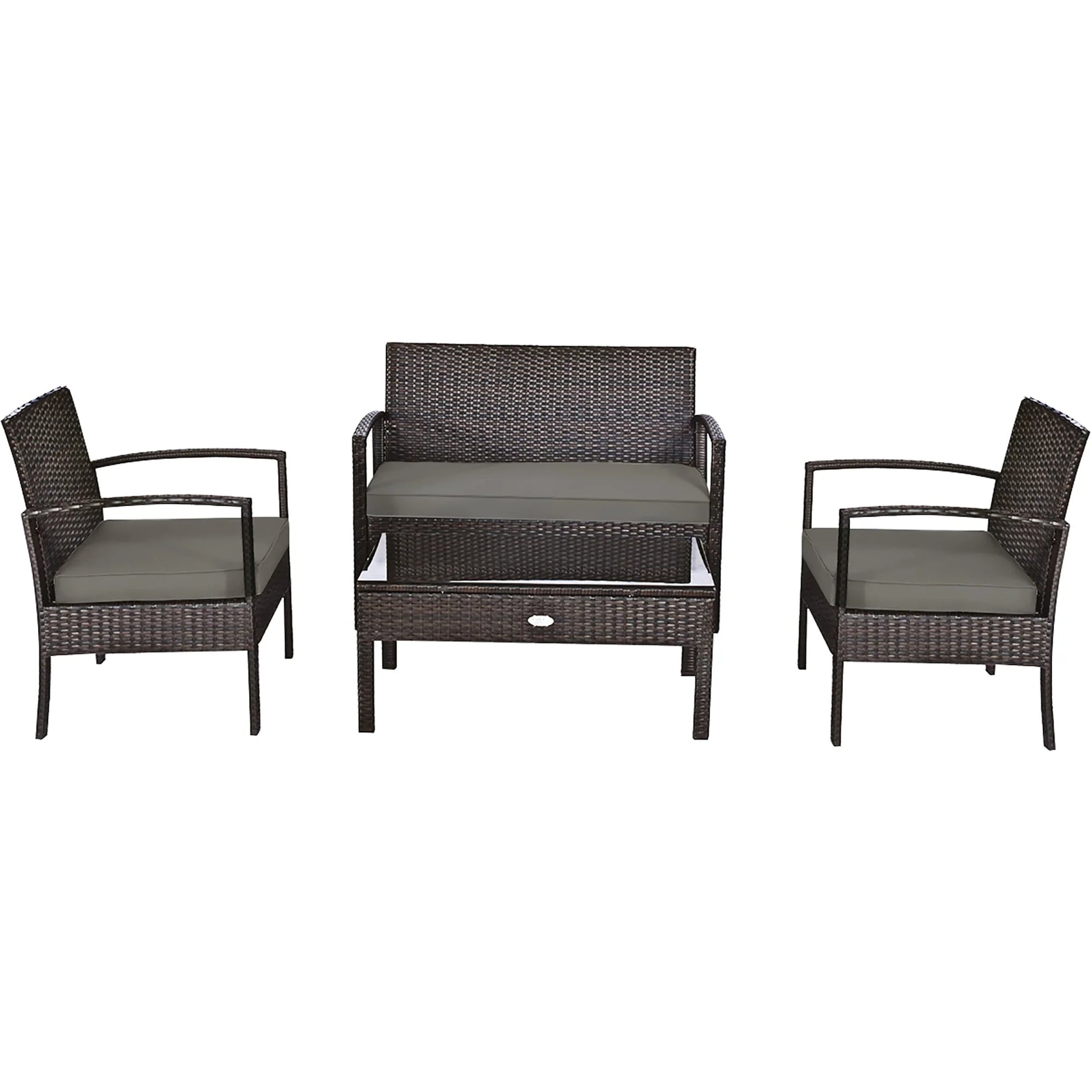 Costway 4PCS Patio Rattan Wicker Furniture Set Brown Loveseat Sofa Cushioned Garden Yard Brown