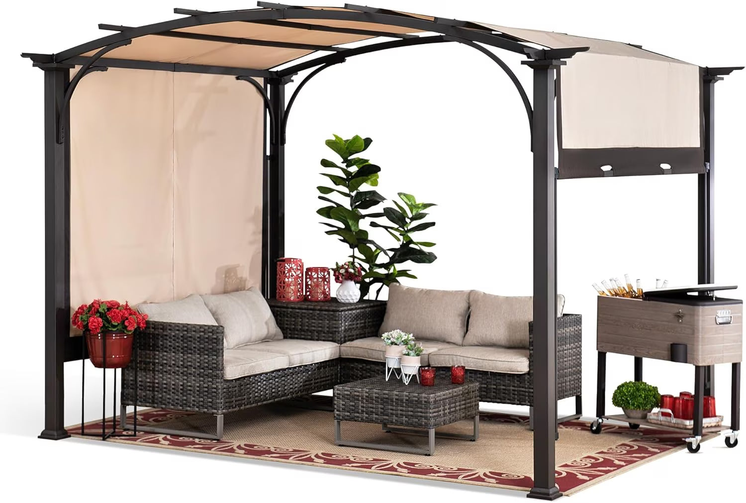 Outdoor Pergola Steel Arched Pergola with Adjustable Canopy for Patio, Backyard and Garden