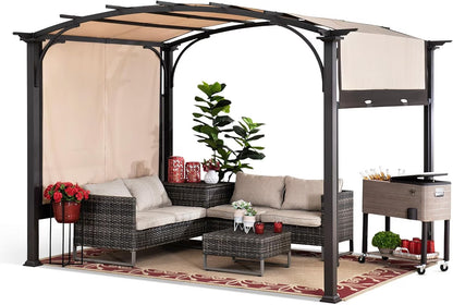Outdoor Pergola Steel Arched Pergola with Adjustable Canopy for Patio, Backyard and Garden
