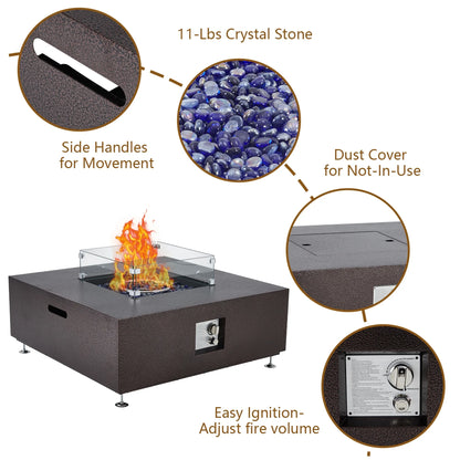 Adoolla 36" Outdoor Propane Fire Pit Table 50,000 BTU with Wind Guard & Rain Cover for Patio Garden