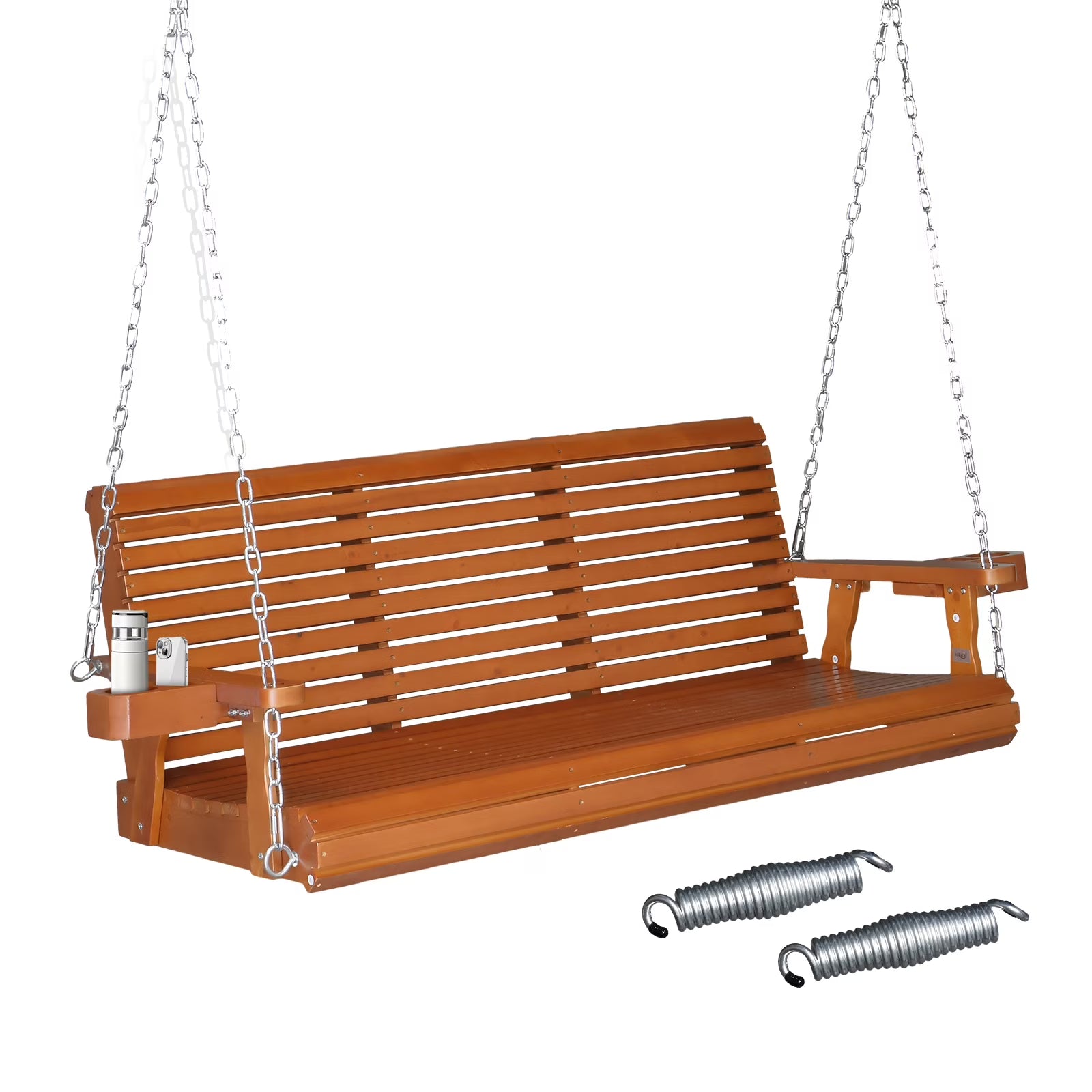 Zimtown Patio Wooden Porch Swing Swing Chair Bench Heavy Duty 880lbs with Hanging Chains for Outdoors,5 FT, White