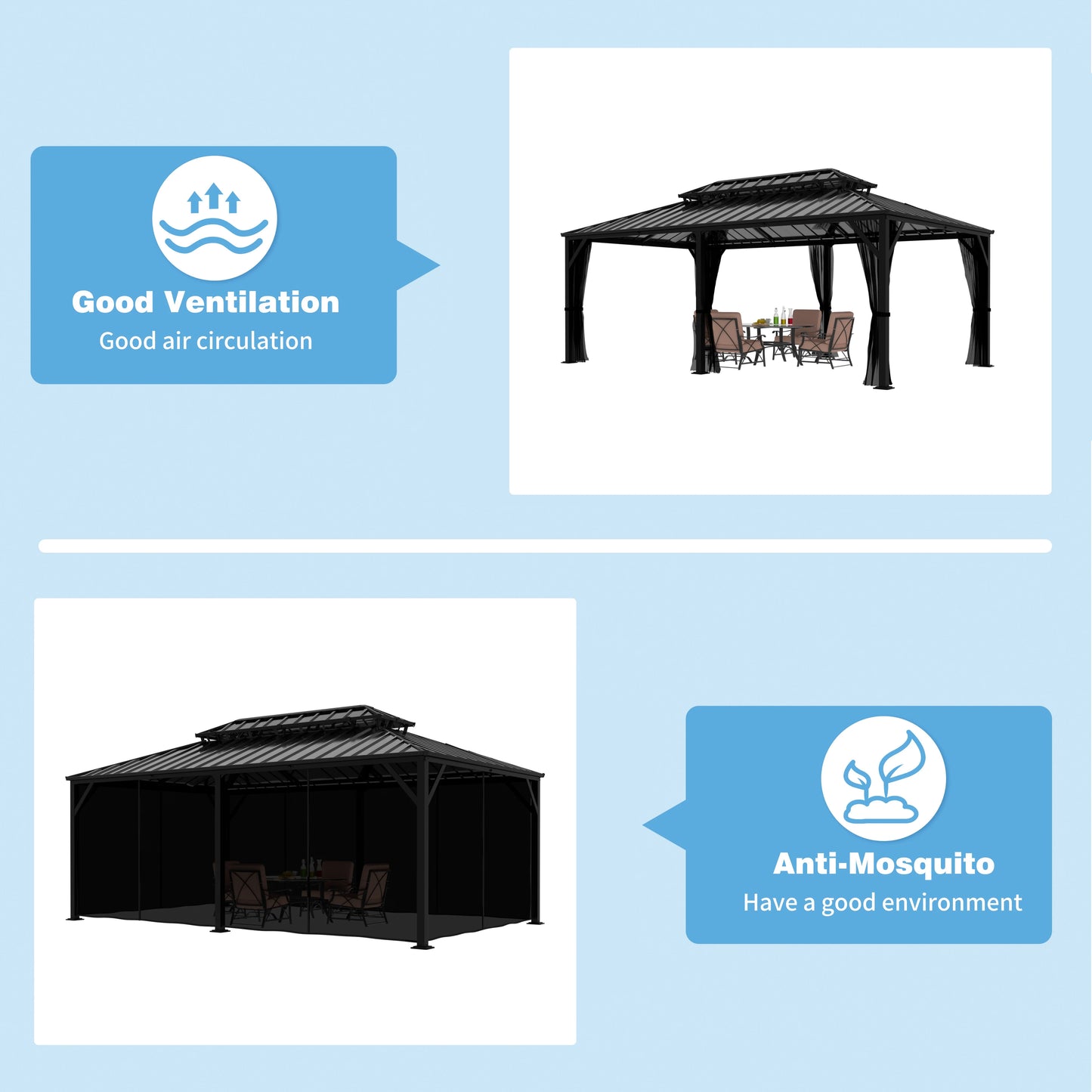VEIKOUS 12' x 20' Outdoor Hardtop Gazebo, Double Roof Metal Gazebo for Patio, Garden, Lawn, Party