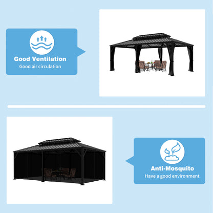 VEIKOUS 12' x 20' Outdoor Hardtop Gazebo, Double Roof Metal Gazebo for Patio, Garden, Lawn, Party