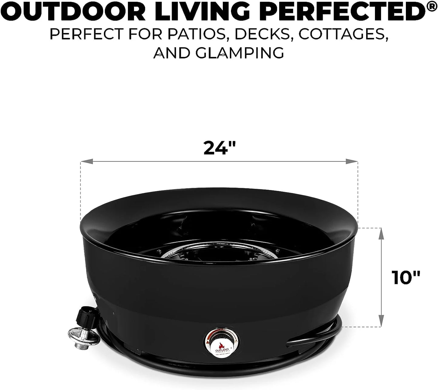 Outland Living Large Outdoor Propane Gas Fire Pit for Outside, 60,000 BTU/h, 24 inch with Lid - Modern Lake Country 800 Fire Bowl Firepit for Patio, Graphite Gray