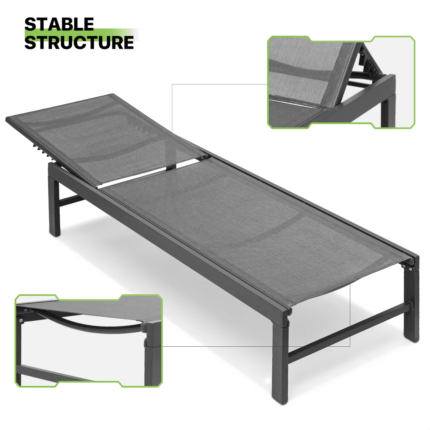 Magshion Set of 2 Patio Lounge Chairs with Adjustable Backrest, Pool Recliner Outdoor Chaise with Aluminum Frame for Beach Backyard Garden, Grey