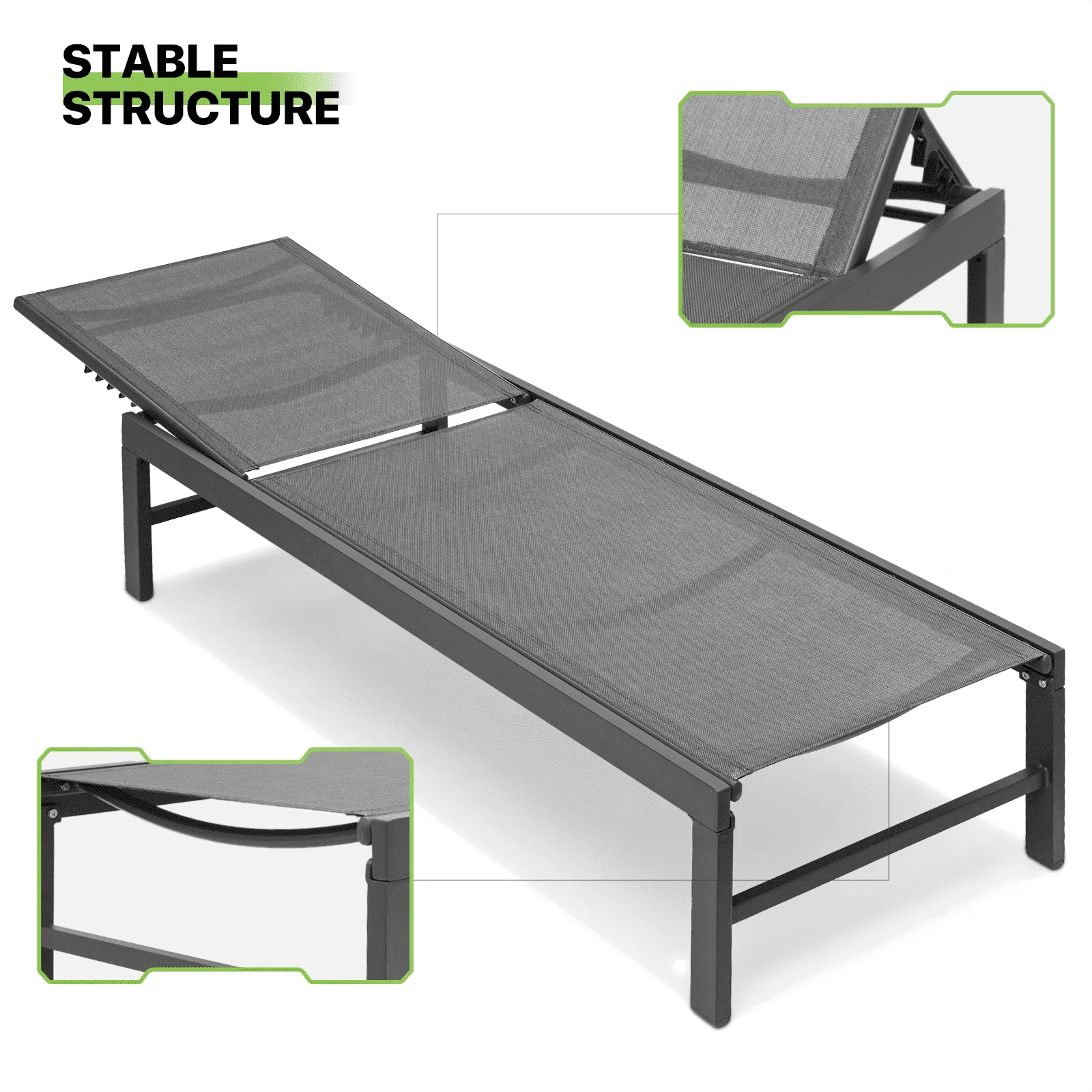 Magshion Set of 2 Patio Lounge Chairs with Adjustable Backrest, Pool Recliner Outdoor Chaise with Aluminum Frame for Beach Backyard Garden, Grey
