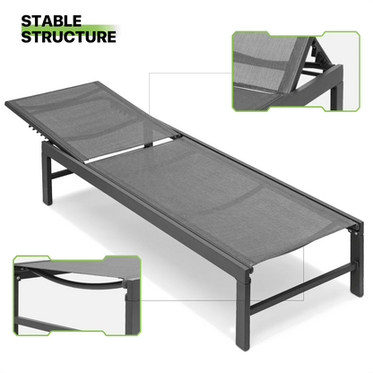 Magshion Set of 2 Patio Lounge Chairs with Adjustable Backrest, Pool Recliner Outdoor Chaise with Aluminum Frame for Beach Backyard Garden, Grey