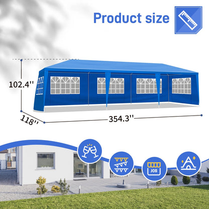 SONGMY Party Tent, Tents for Parties, Outdoor Gazebo Wedding Patio Camping Carport Canopy Shade Canopy Tent with Removable Sidewalls, Outside Event for Garden, Backyard (10'x30' Eight Sides Blue)