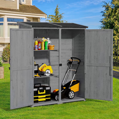 Aiho 55 in. Wide Outdoor Storage Shed with Lockable Double Doors - Weather-Resistant Garden Shed for Patio, Backyard & Lawn, Gray