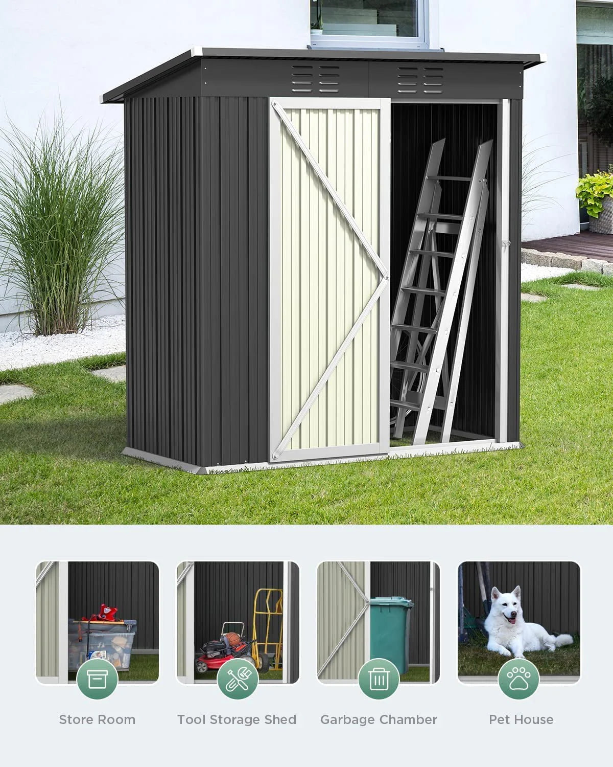 Aiho 5'x 3' Metal Outdoor Storage Shed for Patio Lawn Garden - Gray