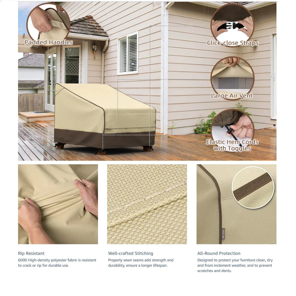 600D Patio Chair Cover, Outdoor Furniture Cover for Lawn Patio Chair, 38" x 40" x 34" Waterproof Anti-UV Patio Furniture Covers with Large Air Vents, 2 Pack, Brown & Khaki