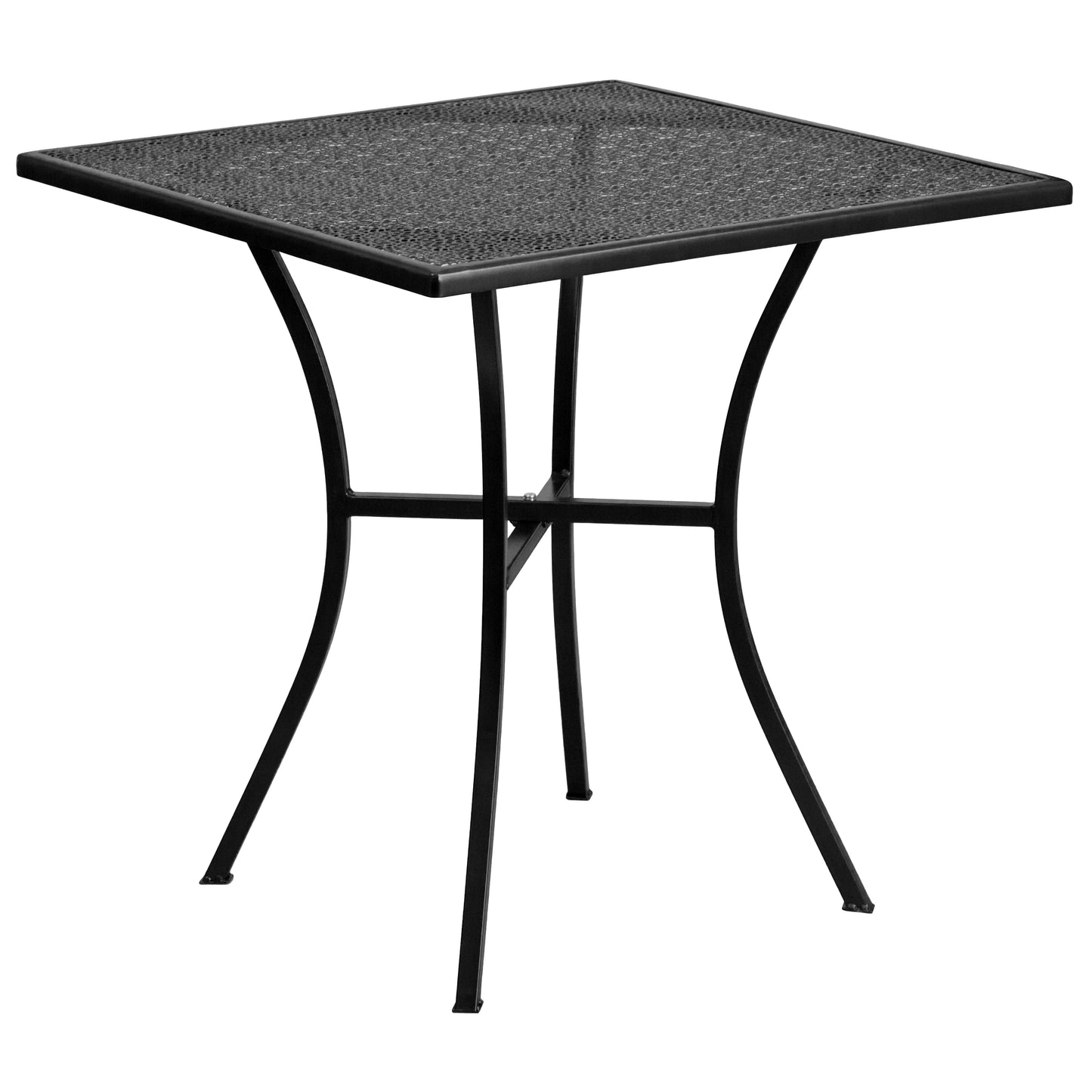 Emma + Oliver Commercial Grade 28" Square Black Patio Table Set-4 Round Back Chairs