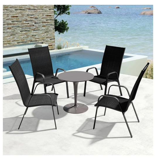Patio Dining Chairs Set of 4, Outdoor Stackable Dining Furniture Set, All Weather Dining Set for Lawn, Garden, Backyard, Poolside, Black