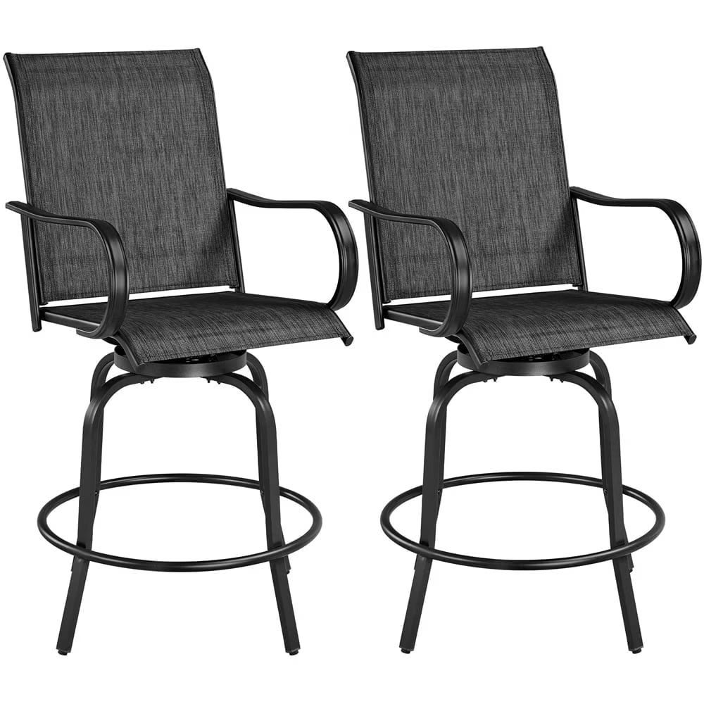 Topeakmart 2pcs Texteline Swivel Garden Patio Bistro Chairs with Footrests, Black/Brown