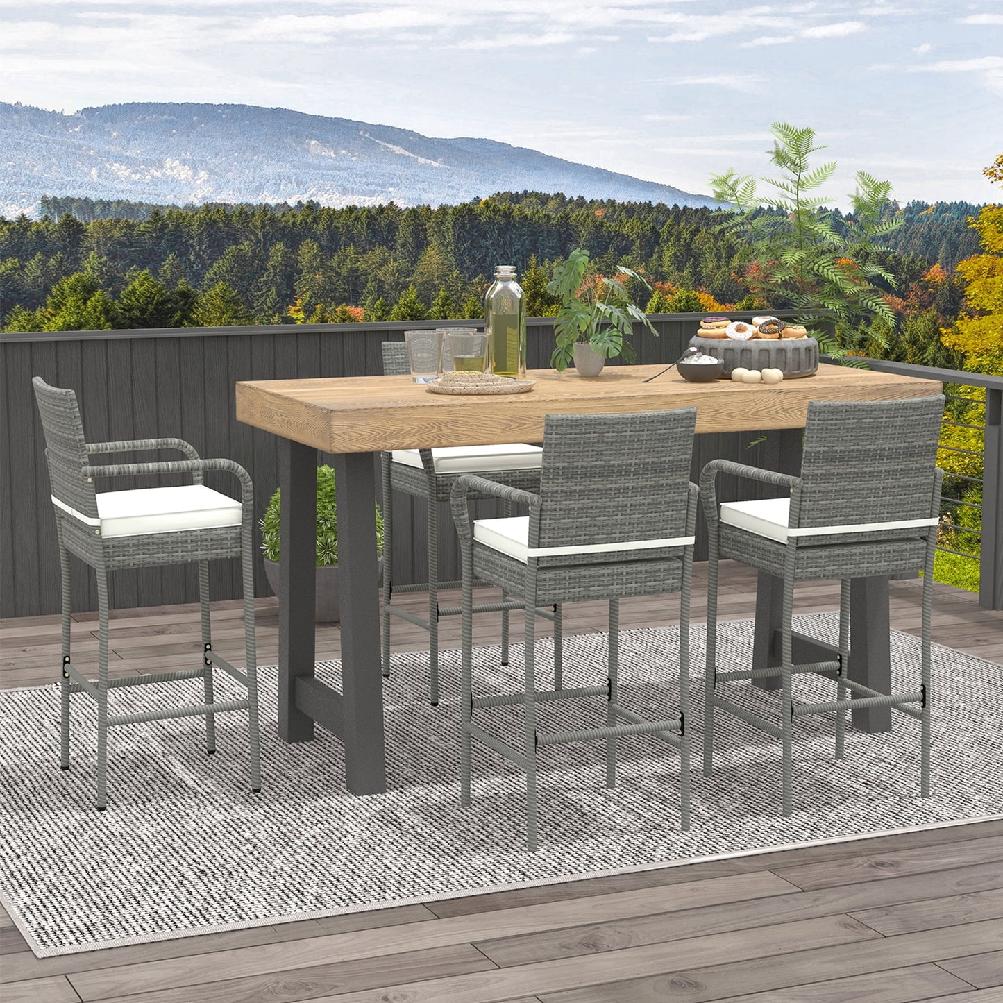 Gymax Set of 4 Rattan Patio Bar Stools Outdoor Bar Height Chairs w/Cushions