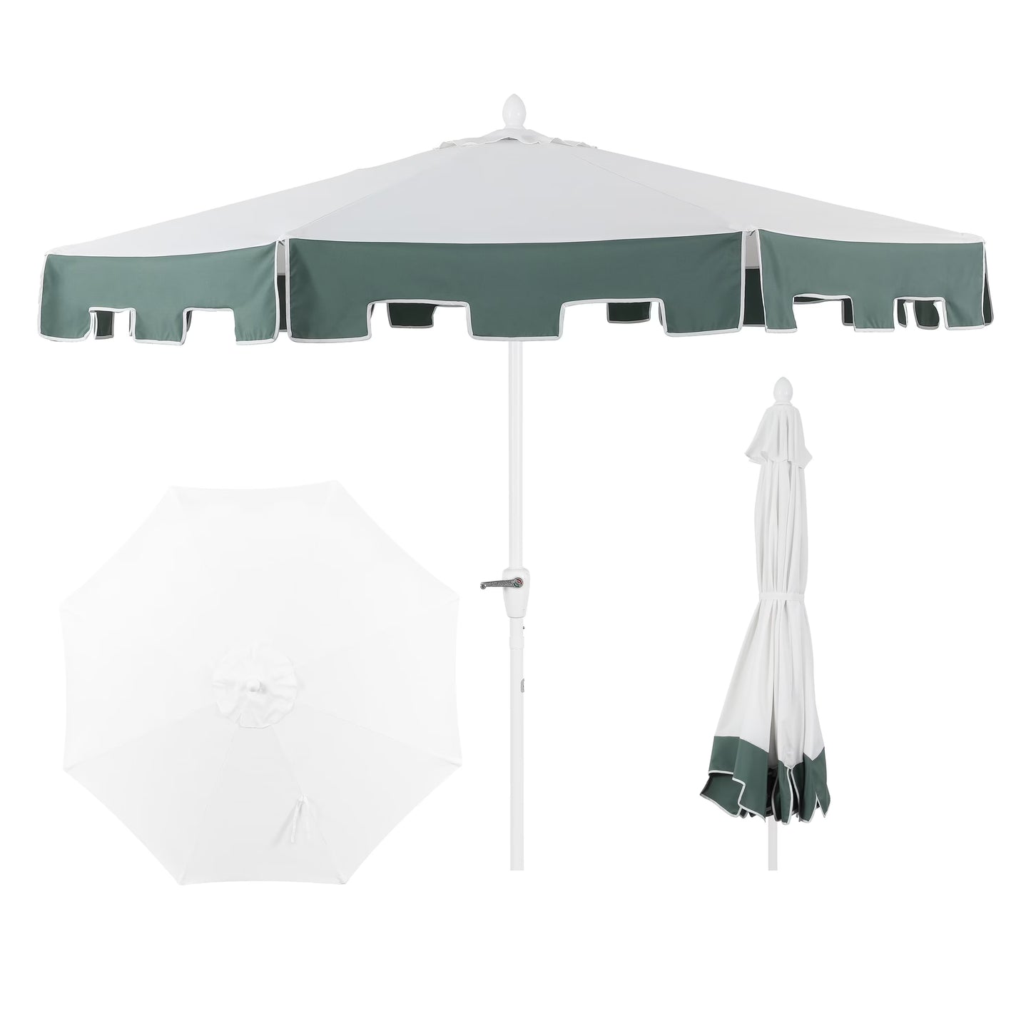 JONATHAN Y Baiona 9 ft. Market Patio Umbrella, Classic Mid-Century with UV Protection, Auto-Tilt, Crank and Wind Vent, White/Coral Pink