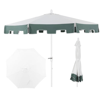 JONATHAN Y Baiona 9 ft. Market Patio Umbrella, Classic Mid-Century with UV Protection, Auto-Tilt, Crank and Wind Vent, White/Coral Pink