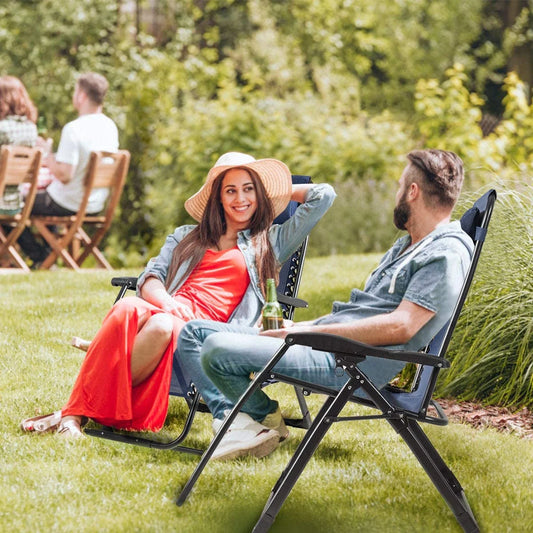 S AFSTAR Chair, Oversized Outdoor Lounge Chair with Cup Holder & Detachable Pillow, Folding Patio Recliner, Lawn Chair for Poolside Backyard Beach, Support 500 Lbs (Navy)