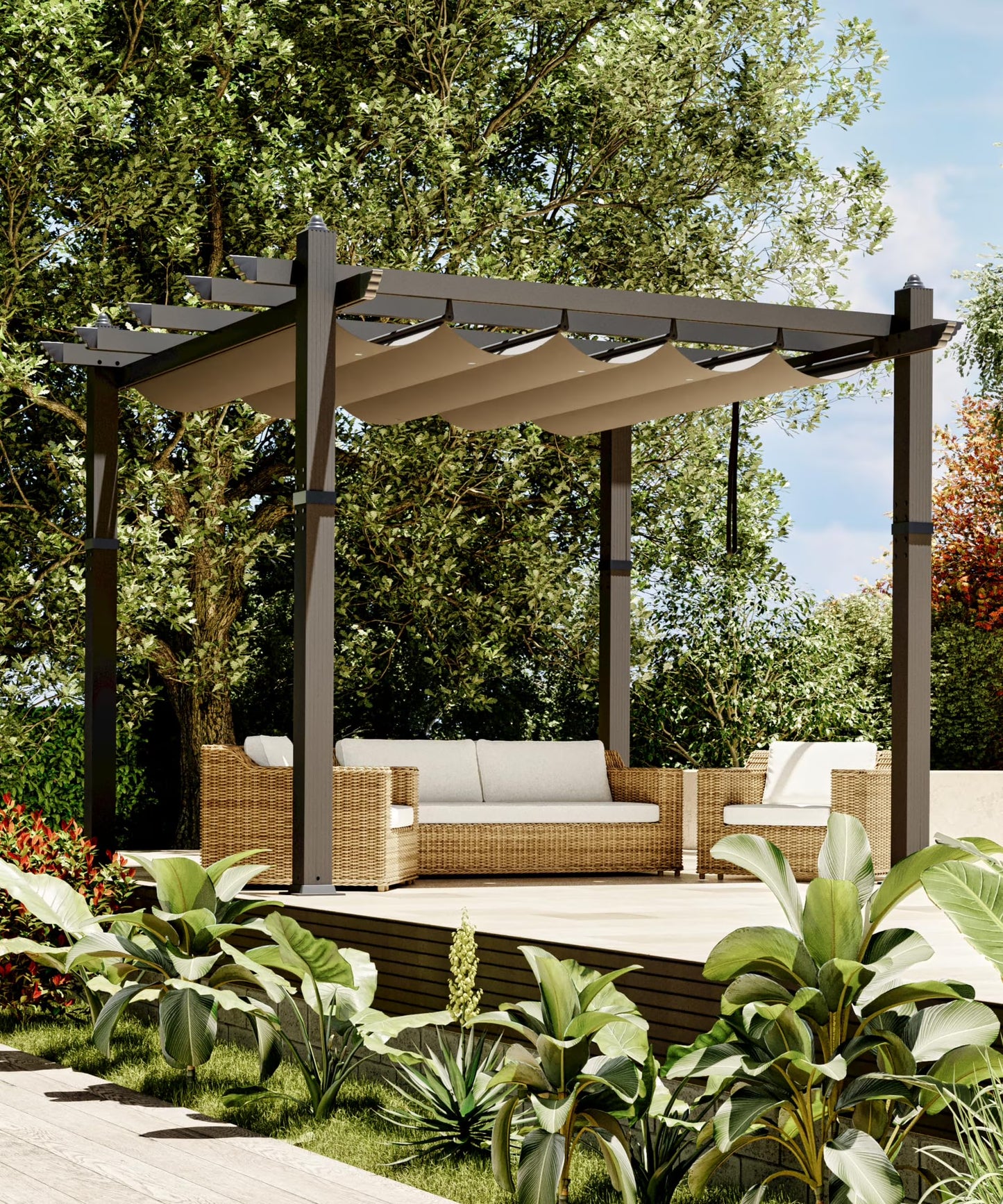 Huisuilinss Retractable Pergola,Aluminum Pergola,Outdoor Pergola,Metal Patio Pergola With Adjustable Canopy,Reinforced Frame Sun Shade Shelter For Backyard Porch Lawn Deck Garden