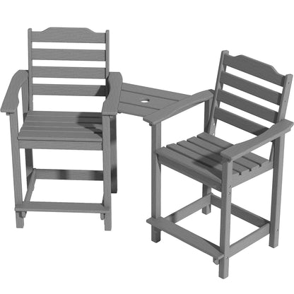 Decksplore Tall Adirondack Chairs Set of 6 with Detachable Connecting Tray, HDPE Bar Height Outdoor Chairs, Wood-Like Adirondack Bar Stools for Patio, Balcony, Porch, Black brown