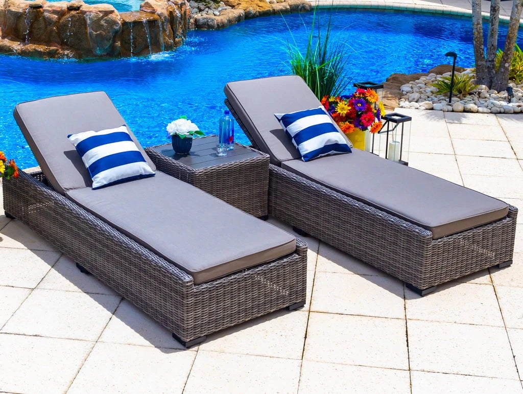 Tuscany 19-Piece Resin Wicker Outdoor Patio Furniture Combination Set with Sectional Set, Round Dining Set, and Chaise Lounge Set (Half-Round Gray Wicker, Polyester light Gray)