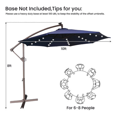 Mondawe 10ft Solar Lights Offset Cantilever Patio Umbrella - with Light, LED Lighted Offset Hanging Patio Outdoor Market Umbrella UPF50+ UV Protection with Crank,Navy Blue