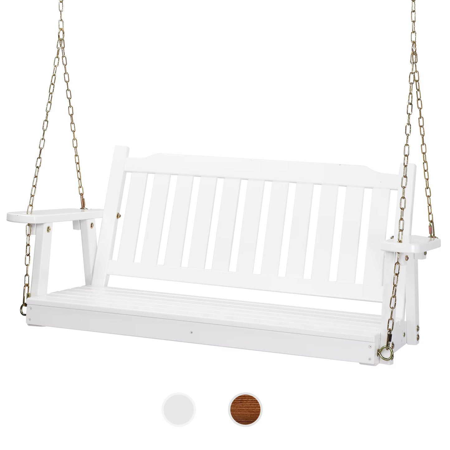 VINGLI Heavy Duty 880 LBS 4 FT Patio Wooden Porch Swing with Upgraded Adjustable Chains, Rustic