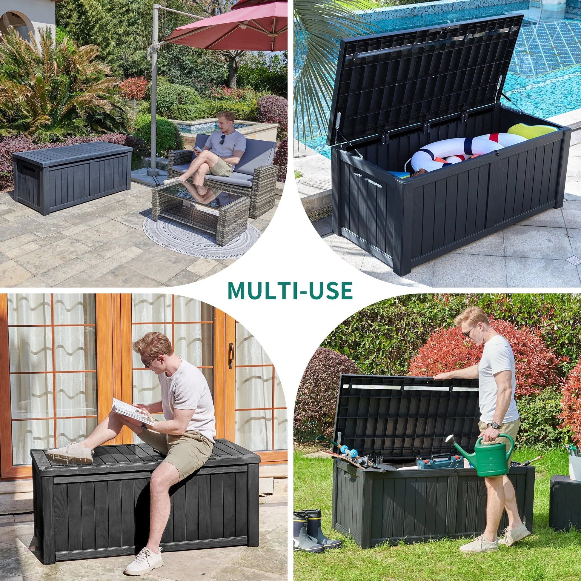 Dextrus 120 Gallon Outdoor Storage Deck Box, Large Resin Patio Storage for Outdoor Pillows, Garden Tools and Pool Supplies, Waterproof, Lockable (Black)