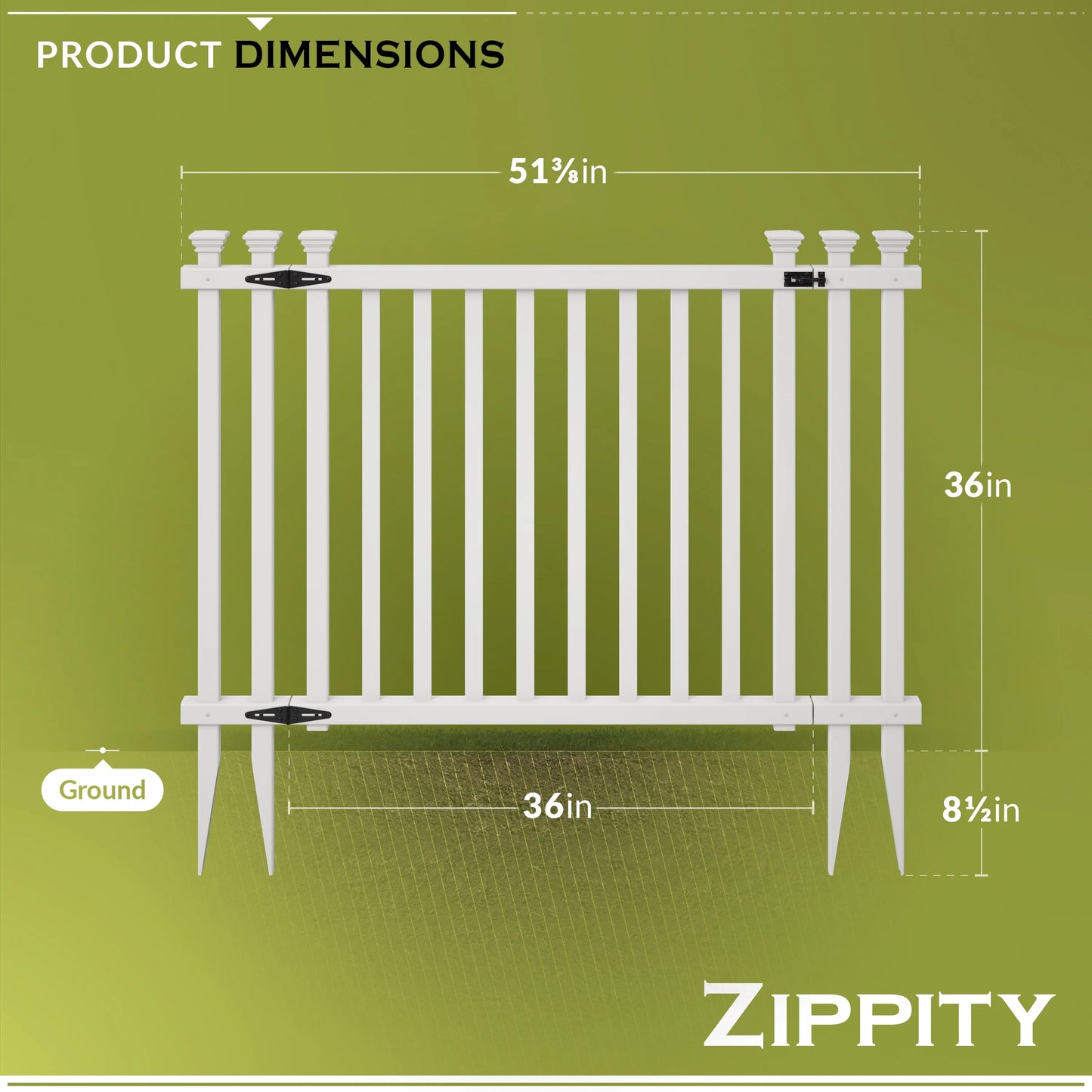 36in H x 51in W (1 Gate) No Dig Zippity Baskenridge Gate Kit, White Vinyl Picket Fence Gate Kit for Baskenridge Fence Panels, Gate for Backyard, Patio, Outdoor, & Garden Fence, ZP19038