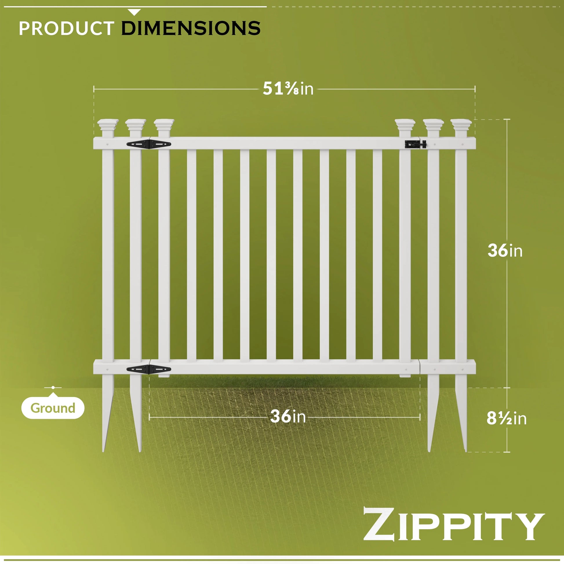 36in H x 51in W (1 Gate) No Dig Zippity Baskenridge Gate Kit, White Vinyl Picket Fence Gate Kit for Baskenridge Fence Panels, Gate for Backyard, Patio, Outdoor, & Garden Fence, ZP19038