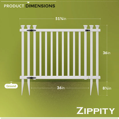 36in H x 51in W (1 Gate) No Dig Zippity Baskenridge Gate Kit, White Vinyl Picket Fence Gate Kit for Baskenridge Fence Panels, Gate for Backyard, Patio, Outdoor, & Garden Fence, ZP19038