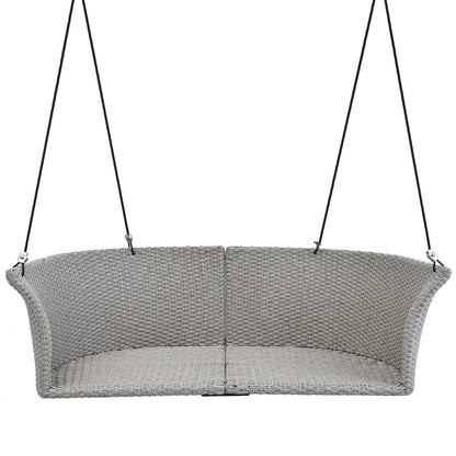 2-Person Porch Swing, 51.9" Patio Swing, Rattan Woven Porch Swings Outdoor with Ropes, Gray Wicker and 2 Back Cushions Capacity 500lbs for Garden, Balcony, Living Room