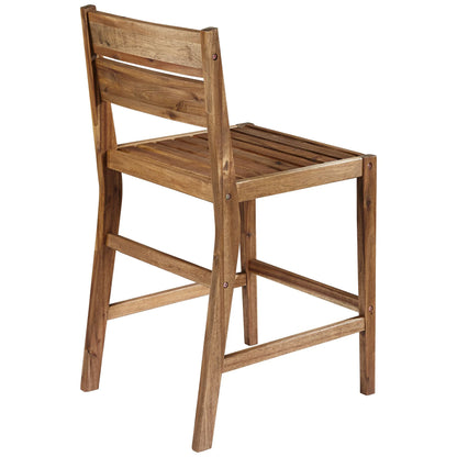 Teal Island Designs Wood Outdoor Bar Stools 24" Set of 2 High Farmhouse Rustic with Ladder Backrest Footrest for Kitchen Counter Island Patio Garden