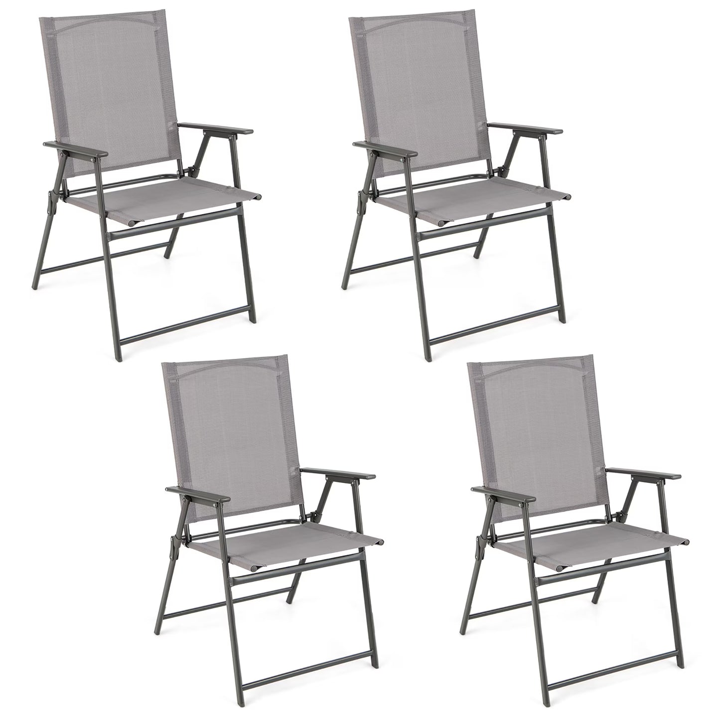 Costway 4pcs Patio Folding Portable Dining Chairs Metal Frame Armrests Garden Black