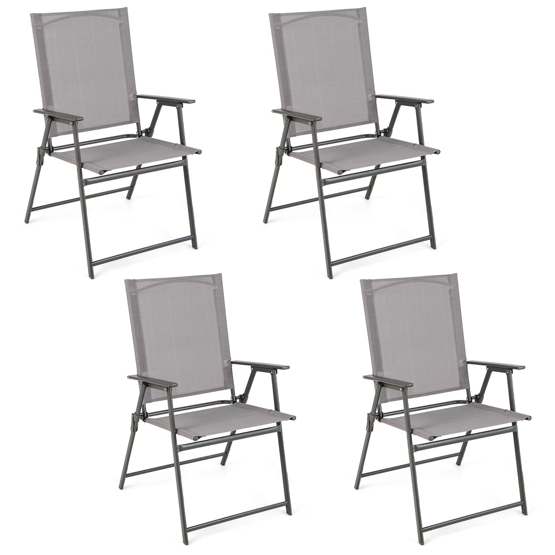 Costway 4pcs Patio Folding Portable Dining Chairs Metal Frame Armrests Garden Black