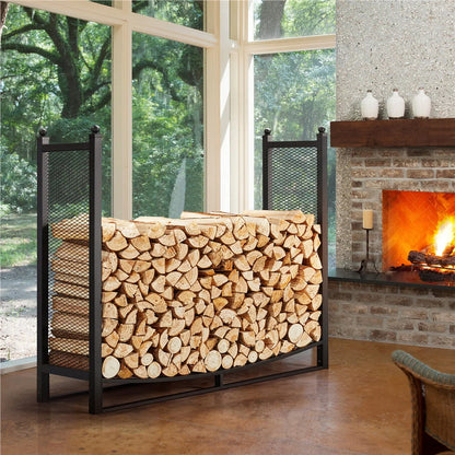 SmileMart Metal Fireplace Log Holder Firewood Rack Storage for the Patio, Garden, Yard or Indoors, Black