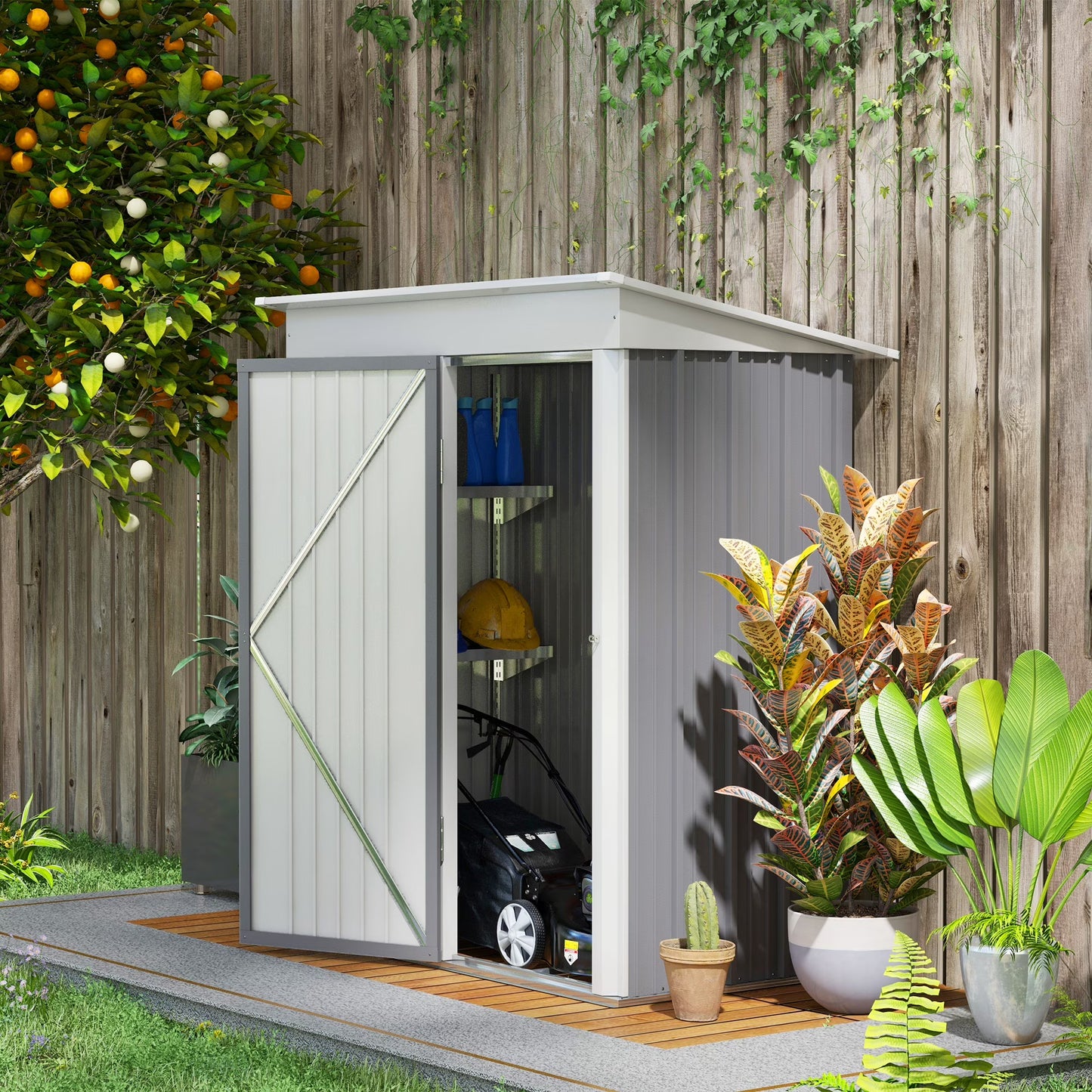 Outsunny 4.6' x 9' Metal Outdoor Storage Shed, Garden Utility Tool House with Double Lockable Doors for Backyard, Patio, Lawn, Garage, White