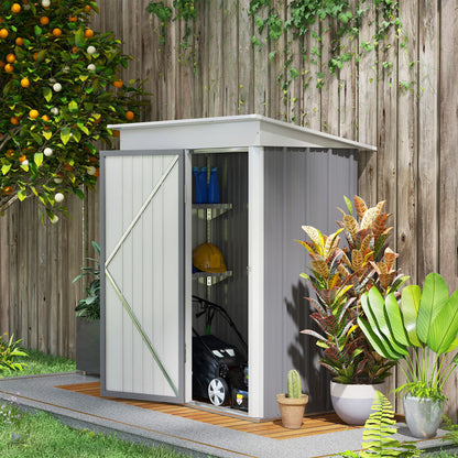 Outsunny 4.6' x 9' Metal Outdoor Storage Shed, Garden Utility Tool House with Double Lockable Doors for Backyard, Patio, Lawn, Garage, White
