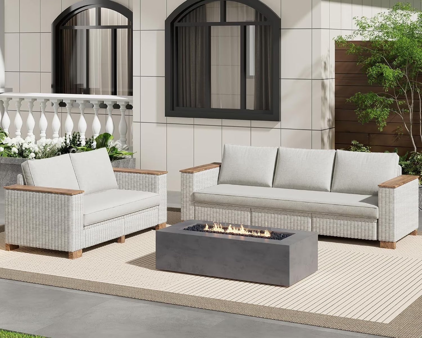 Jocisland Patio Furniture Set, 6 Piece Modular Rattan Outdoor Sectional Set with Washable Cushions, 3-Seat Outdoor Couch, 1 Loveseat, 1 Single Chair for Lawn Deck Backyard Garden, Beige