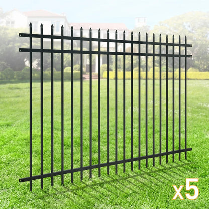Fencer Wire Pack of 5 Heavy Duty Pinnacle Fence Barrier Panel, 5FT Height X 8FT Width Anti-Rust Metal Fencing Panel, 2 in. Diameter Steel Outdoor Decorative Garden Fence Panel for Yard, Pool, Patio