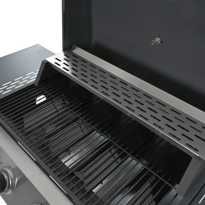 4 Burner Propane Gas Grill with 34,000 BTU Powerful Heat, Stainless Steel Grill with Double Shelves, for Patio, Garden, Black
